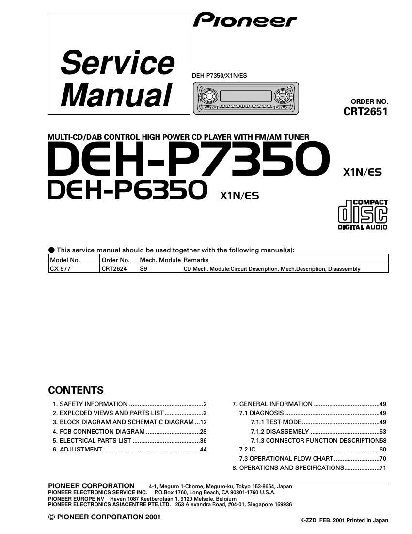 pioneer dehp 7350 service manual