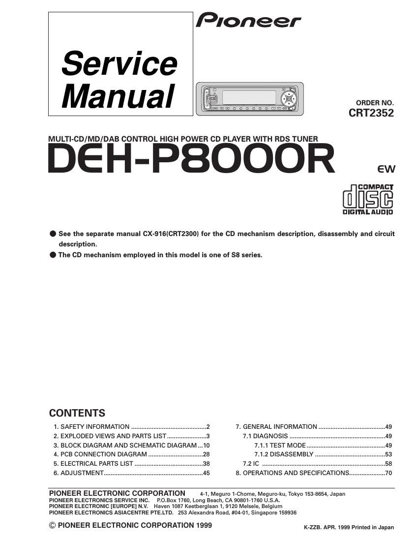 pioneer dehp 8000 r service manual