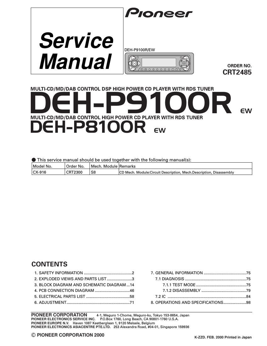 pioneer dehp 8100 r service manual