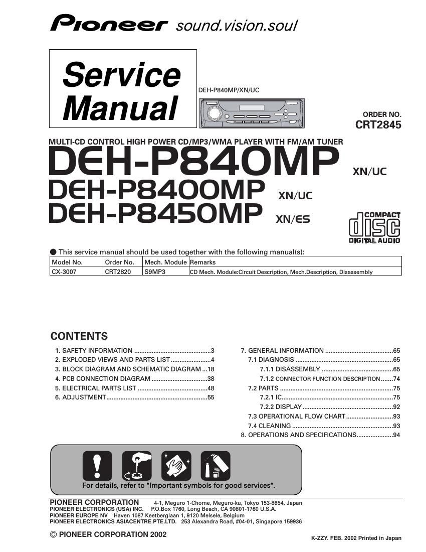 pioneer dehp 8450 mp service manual