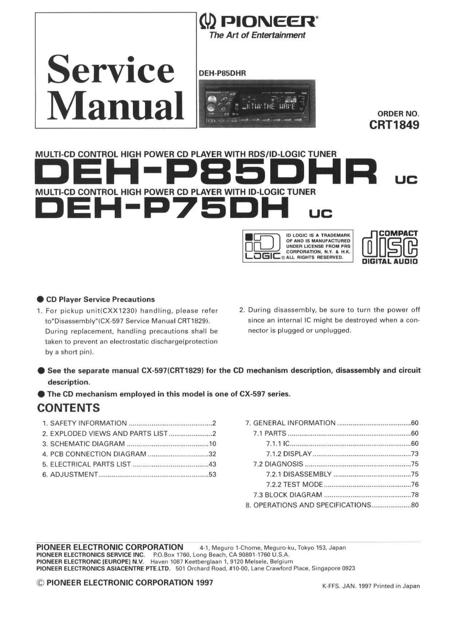 pioneer dehp 85 dhr service manual
