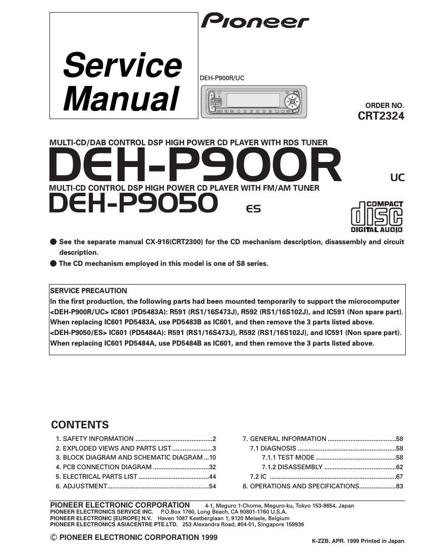 pioneer dehp 900 r service manual