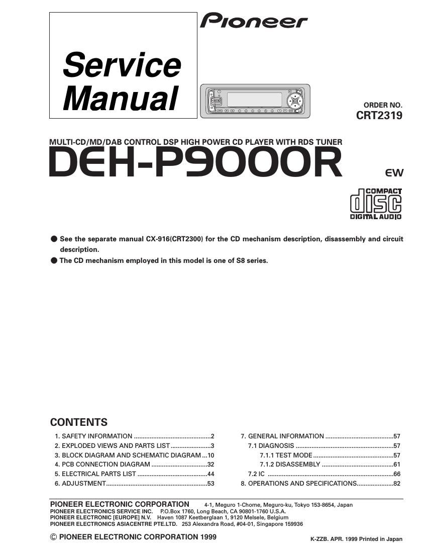 pioneer dehp 9000 r service manual