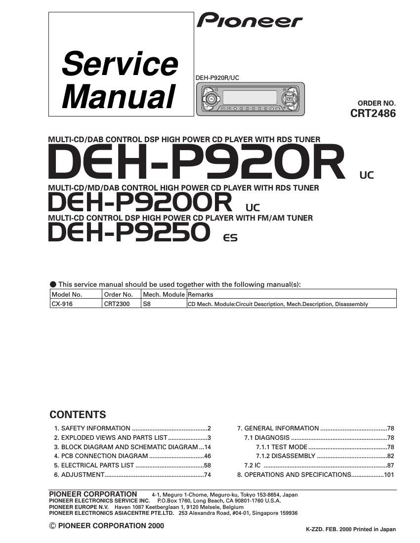 pioneer dehp 9200 r service manual