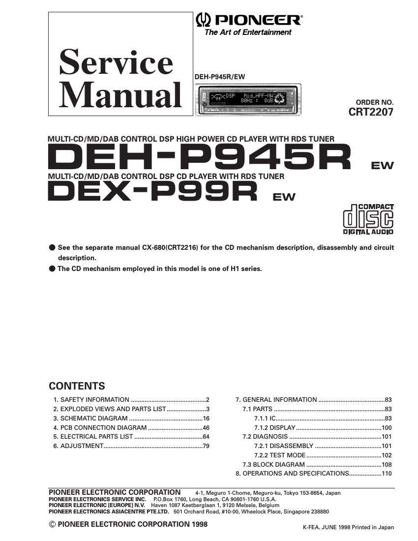 pioneer dehp 945 r service manual