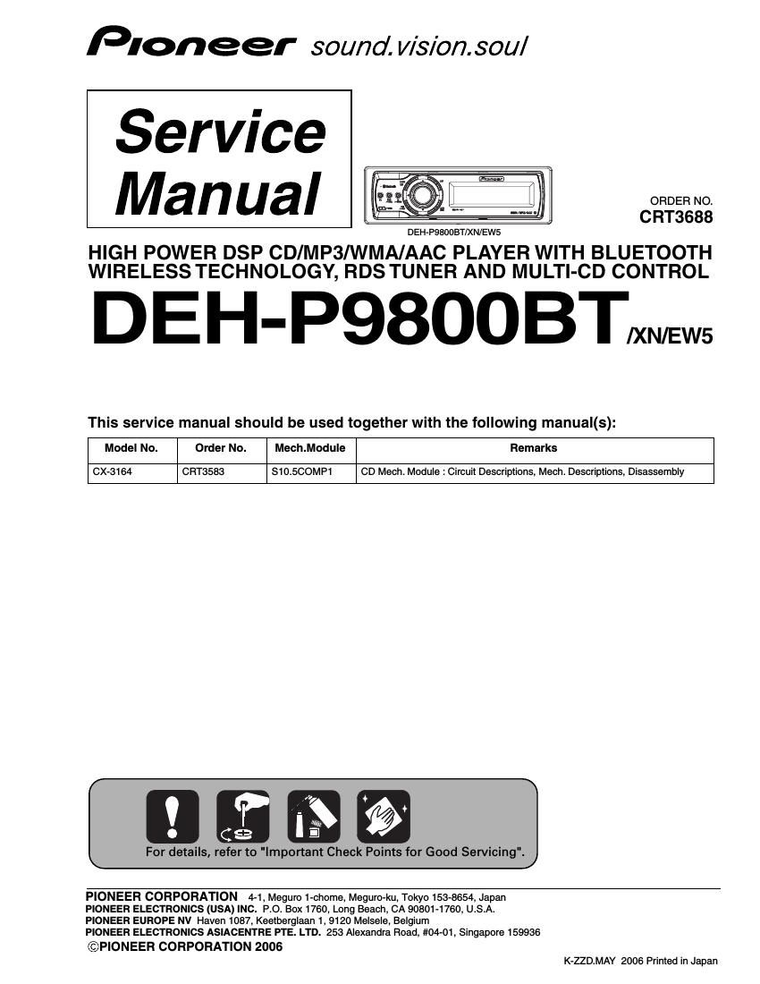 pioneer dehp 9800 bt service manual