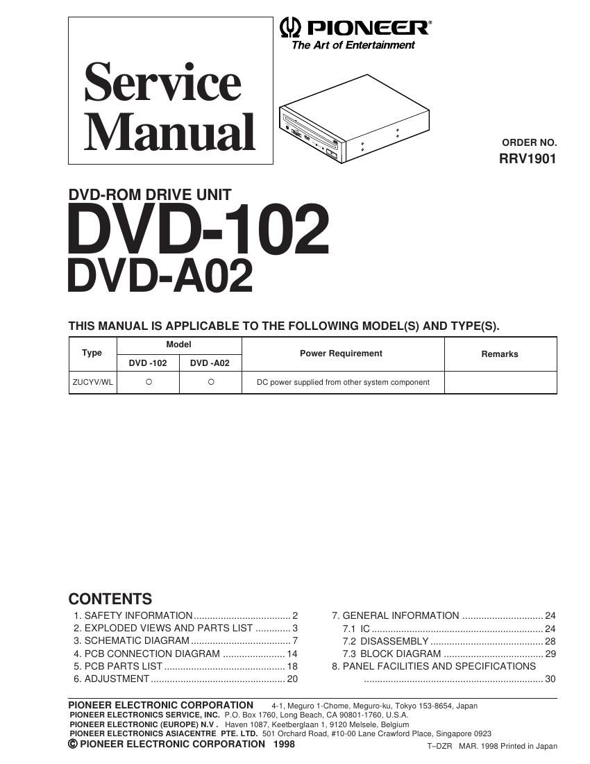 pioneer dvd 102 service manual