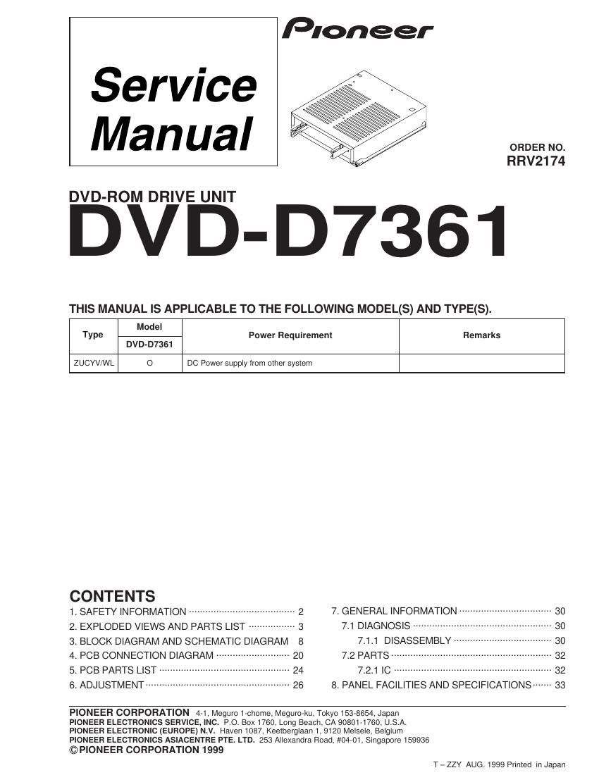 pioneer dvdd 7361 service manual