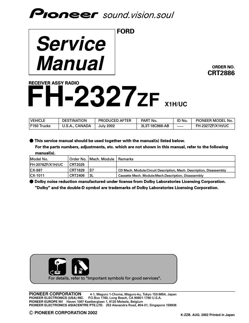 pioneer fh 2327 zf service manual