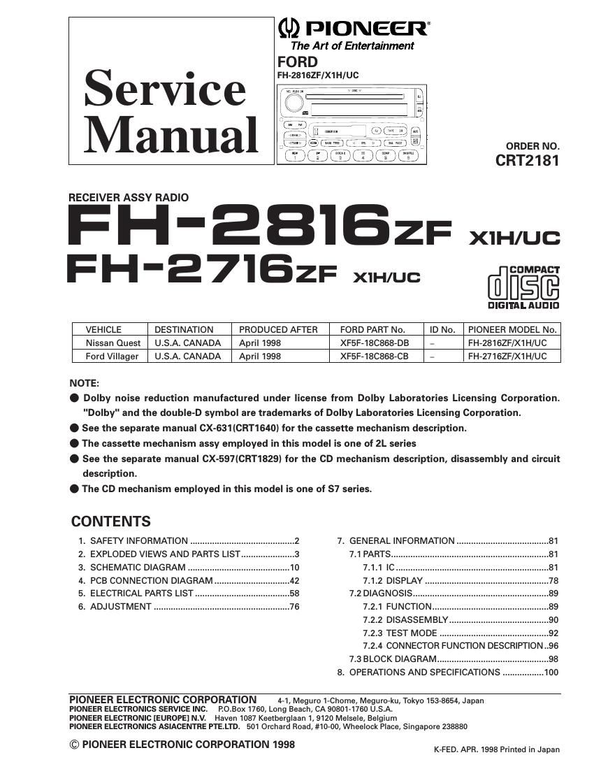 pioneer fh 2816 service manual