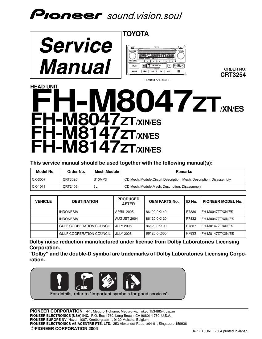 pioneer fhm 8047 service manual