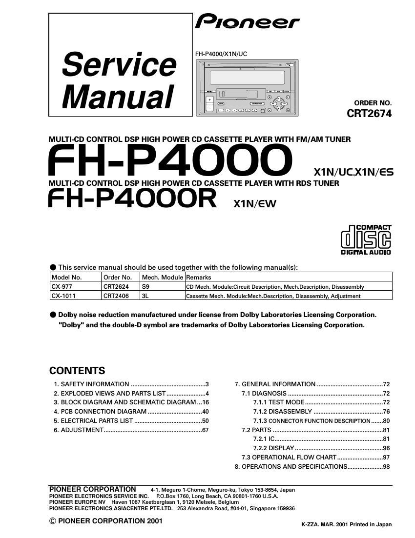pioneer fhp 4000 r service manual