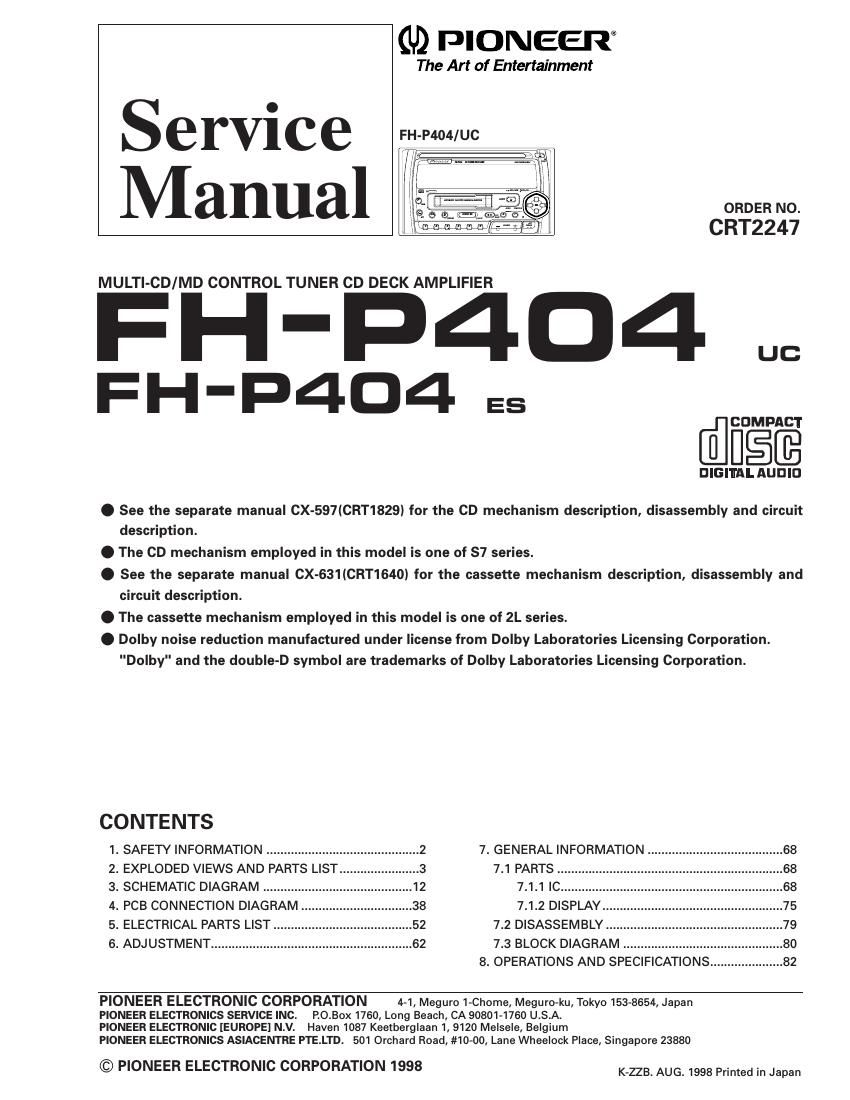 pioneer fhp 404 service manual