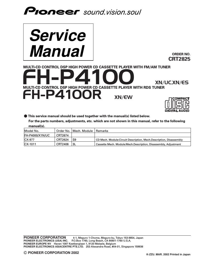 pioneer fhp 4100 r service manual