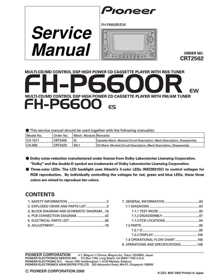 pioneer fhp 6600 service manual
