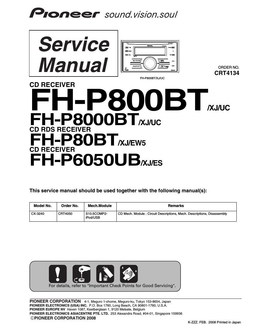 pioneer fhp 8000 bt service manual