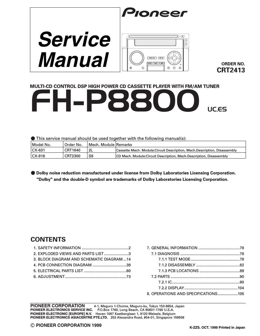 pioneer fhp 8800 service manual