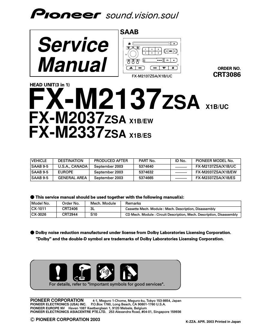 pioneer fxm 2037 service manual