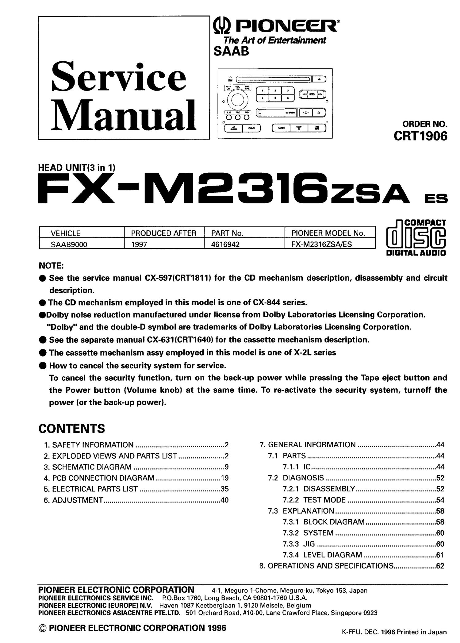 pioneer fxm 2316 service manual