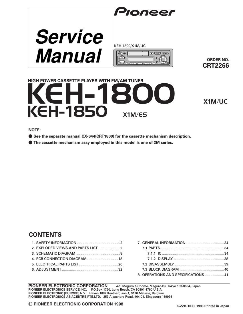 pioneer keh 1850 service manual