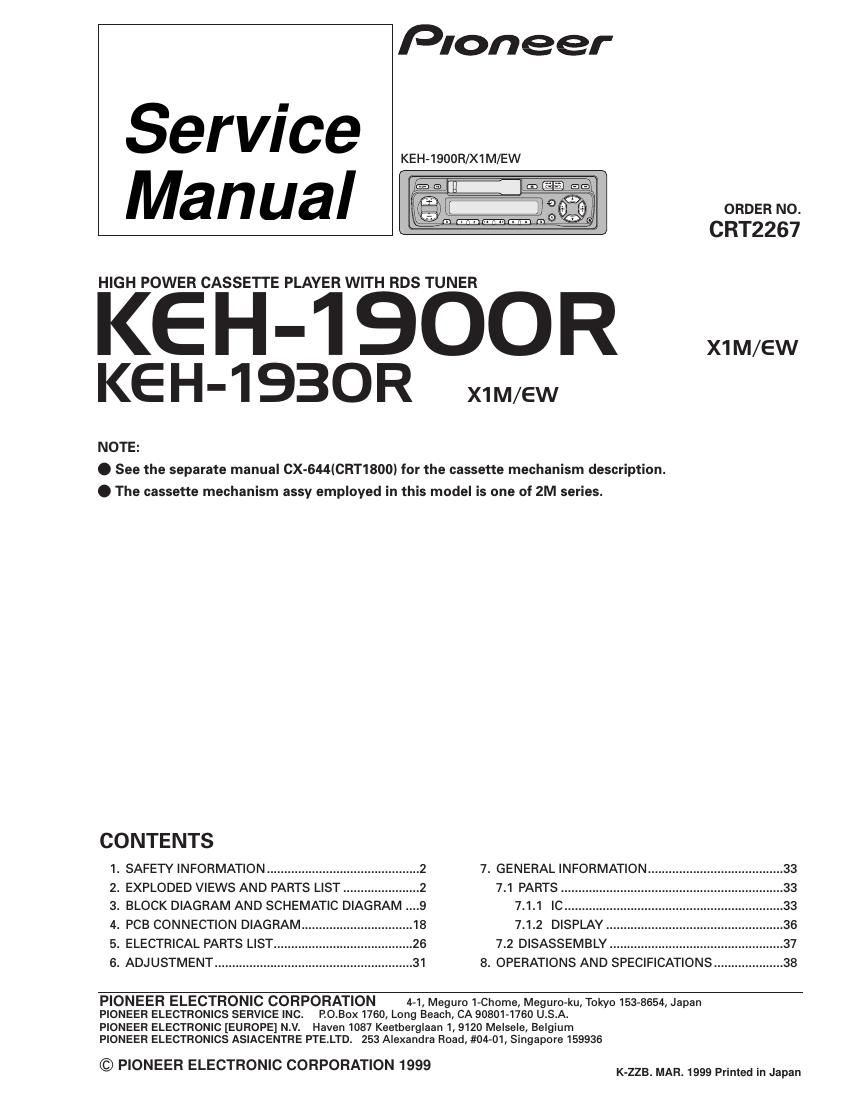 pioneer keh 1900 r service manual