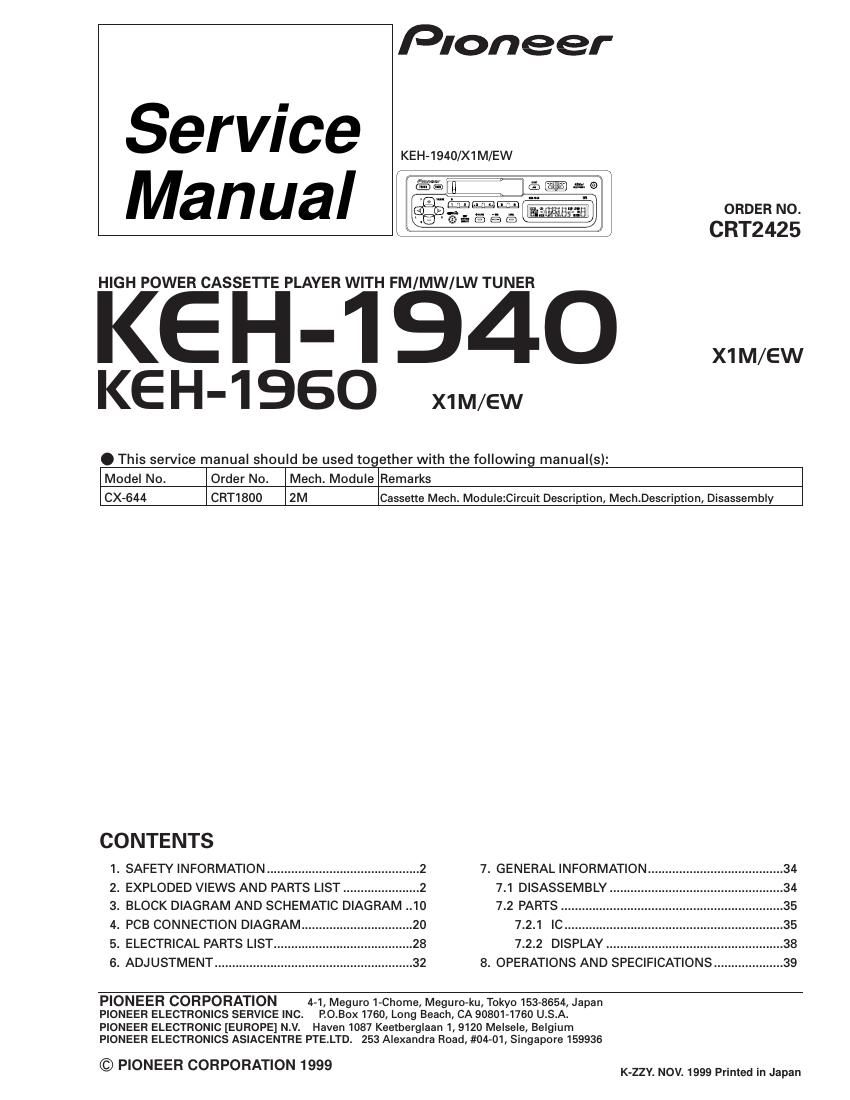 pioneer keh 1960 service manual