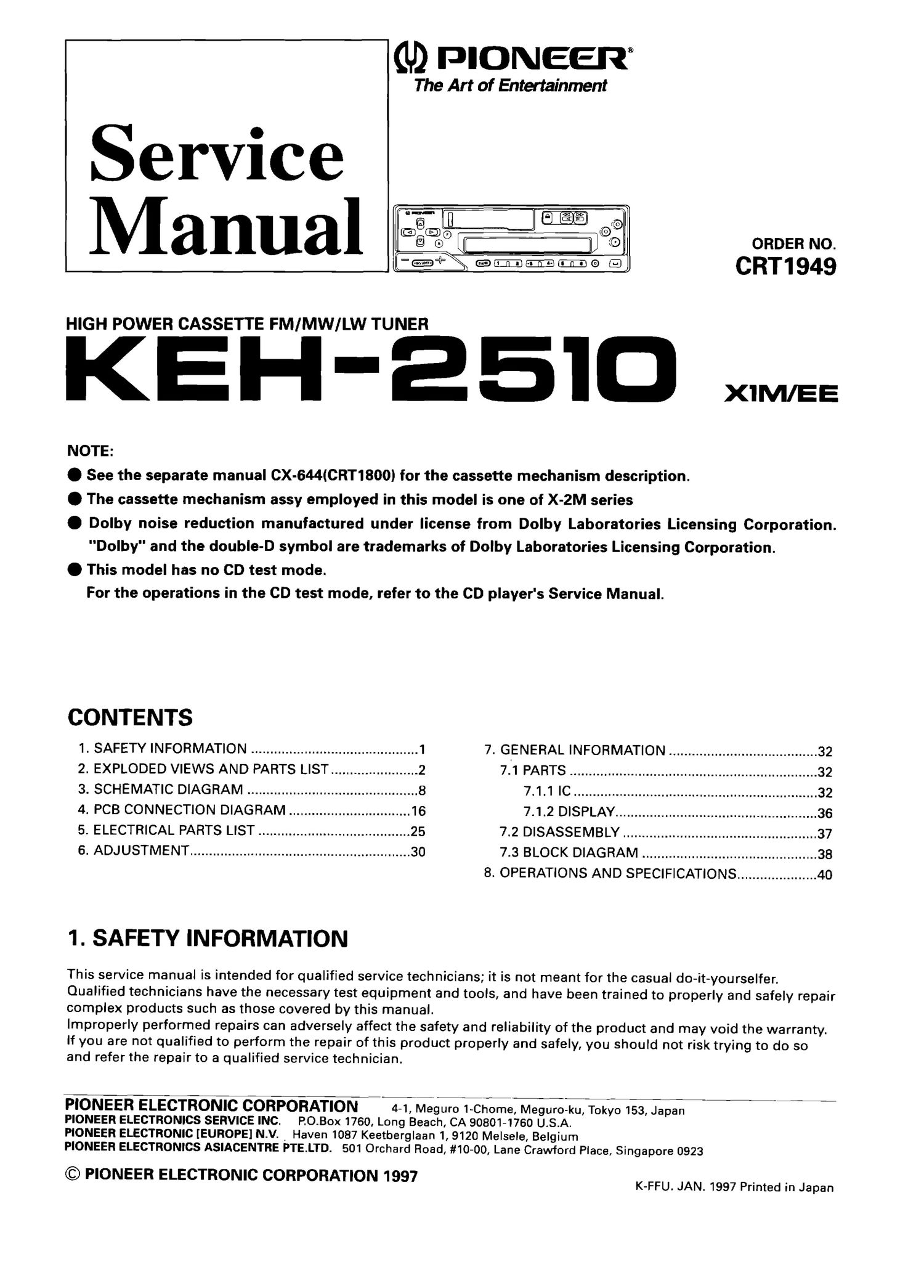 pioneer keh 2510 service manual