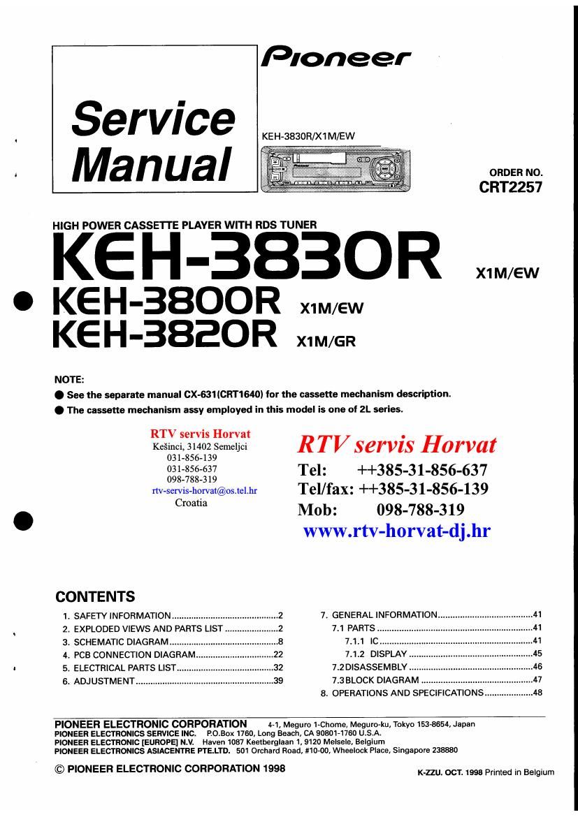 pioneer keh 3800 r service manual