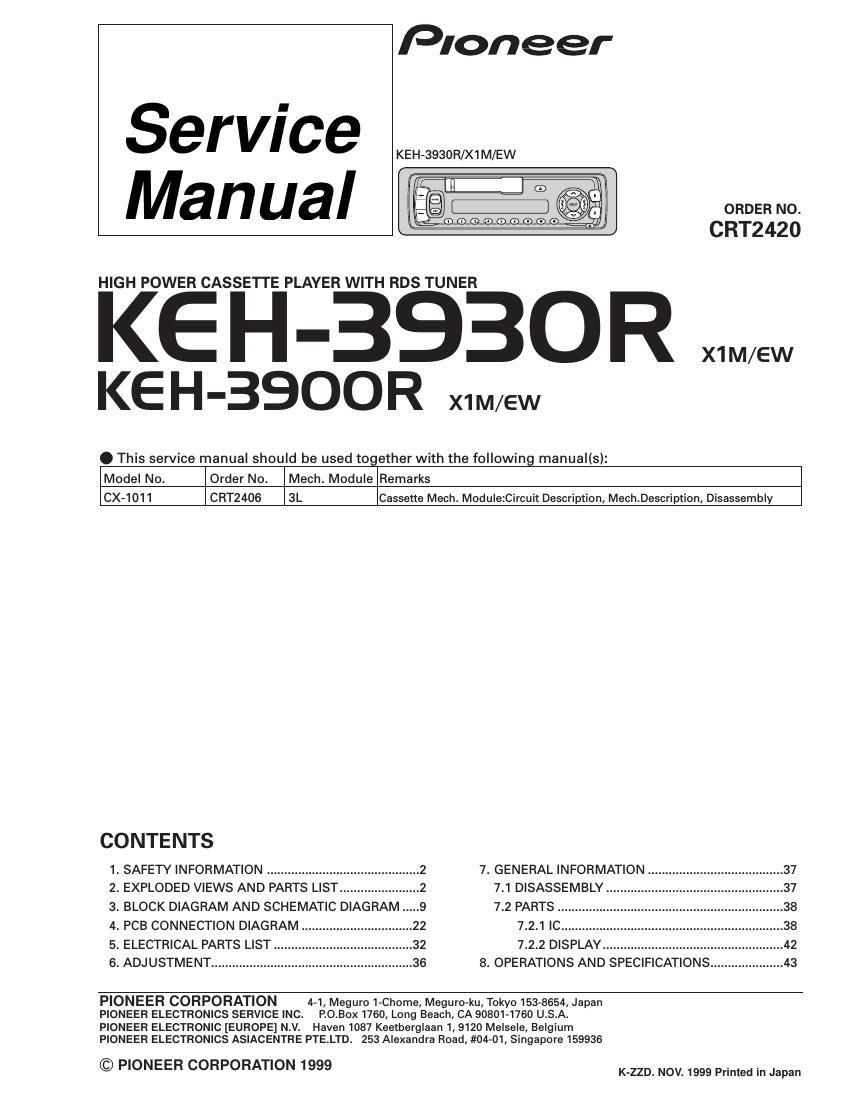 pioneer keh 3930 r service manual