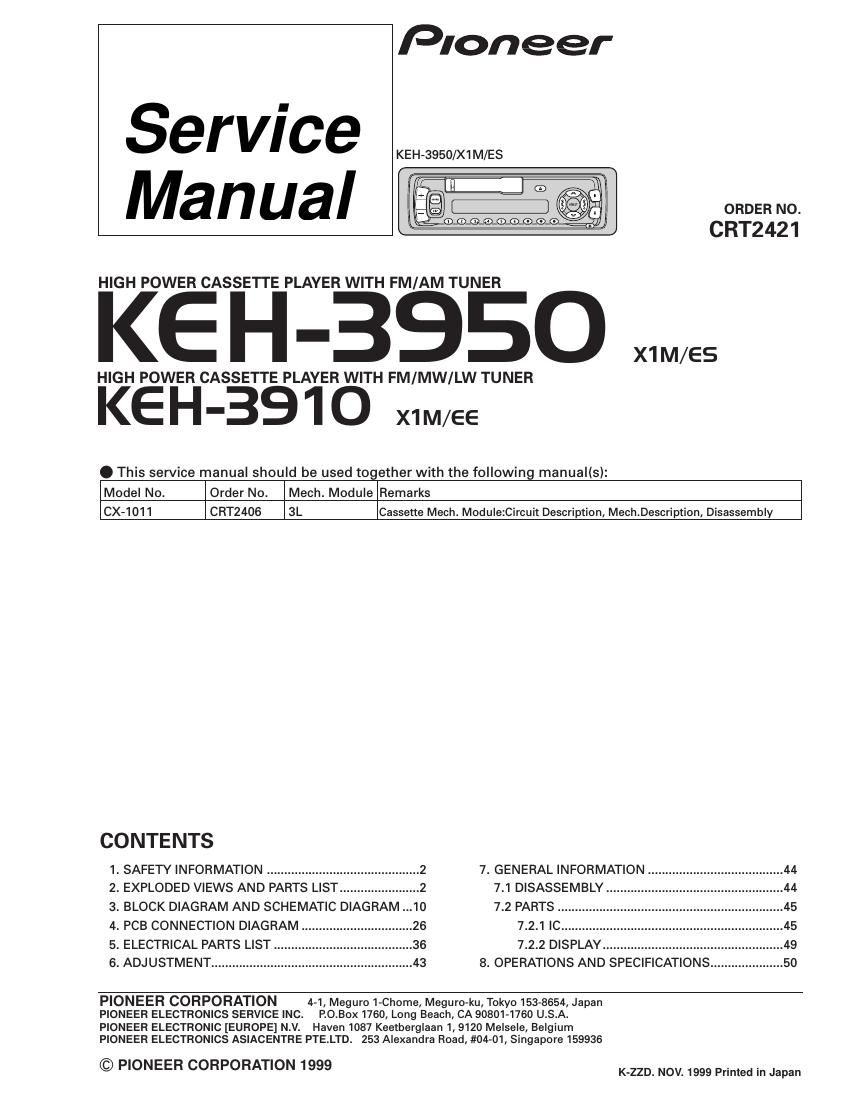 pioneer keh 3950 service manual