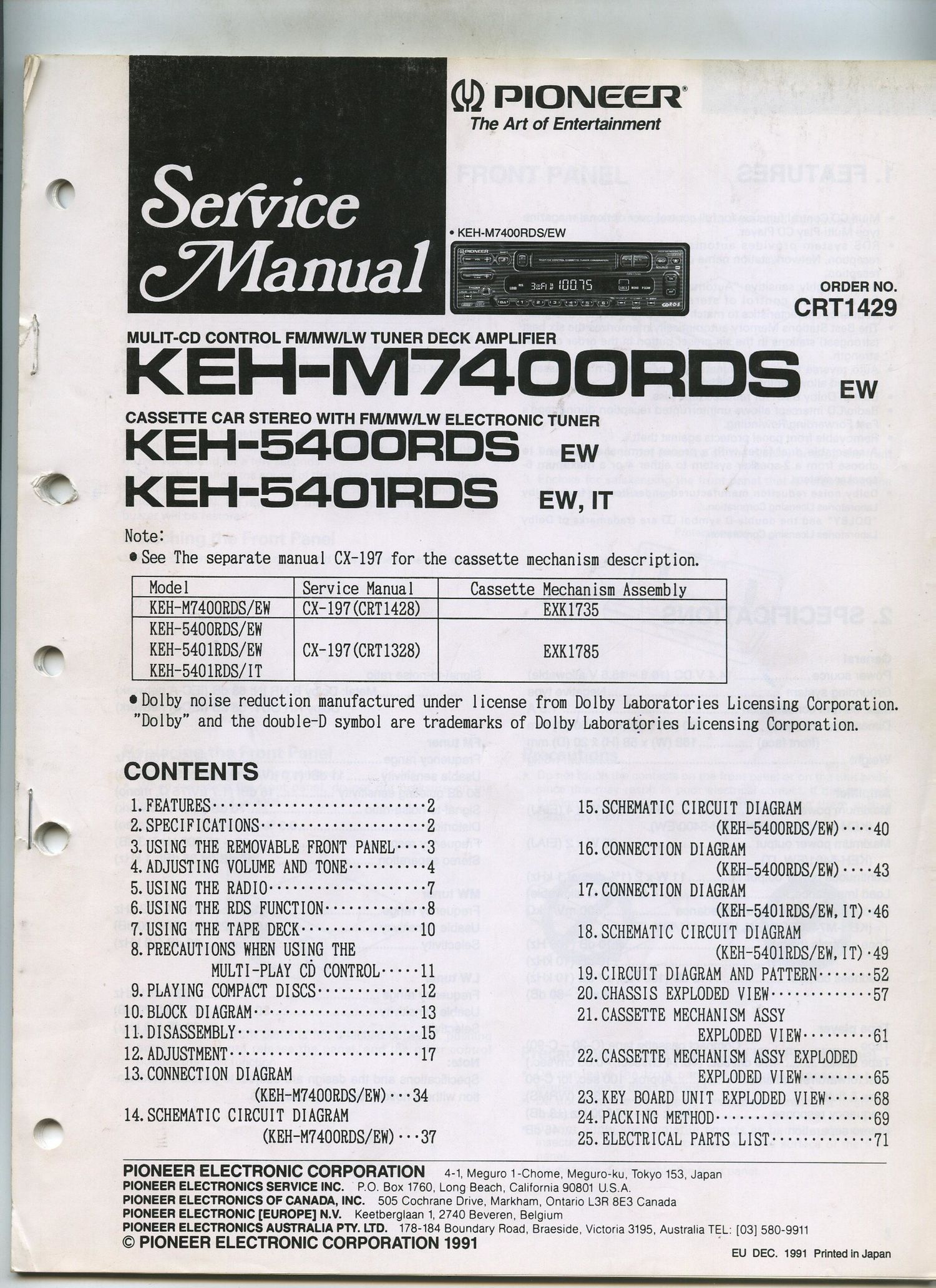 pioneer keh 5400 rds service manual
