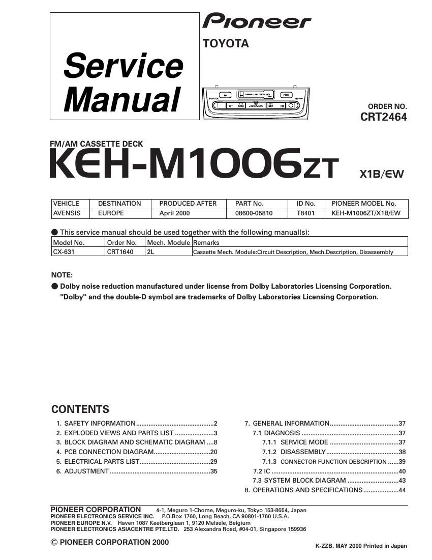 pioneer kehm 1006 zt service manual