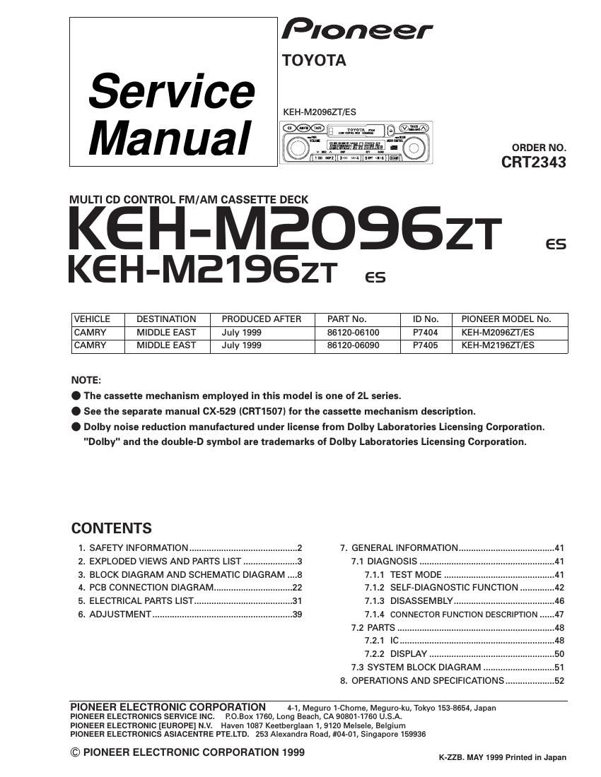 pioneer kehm 2096 zt service manual