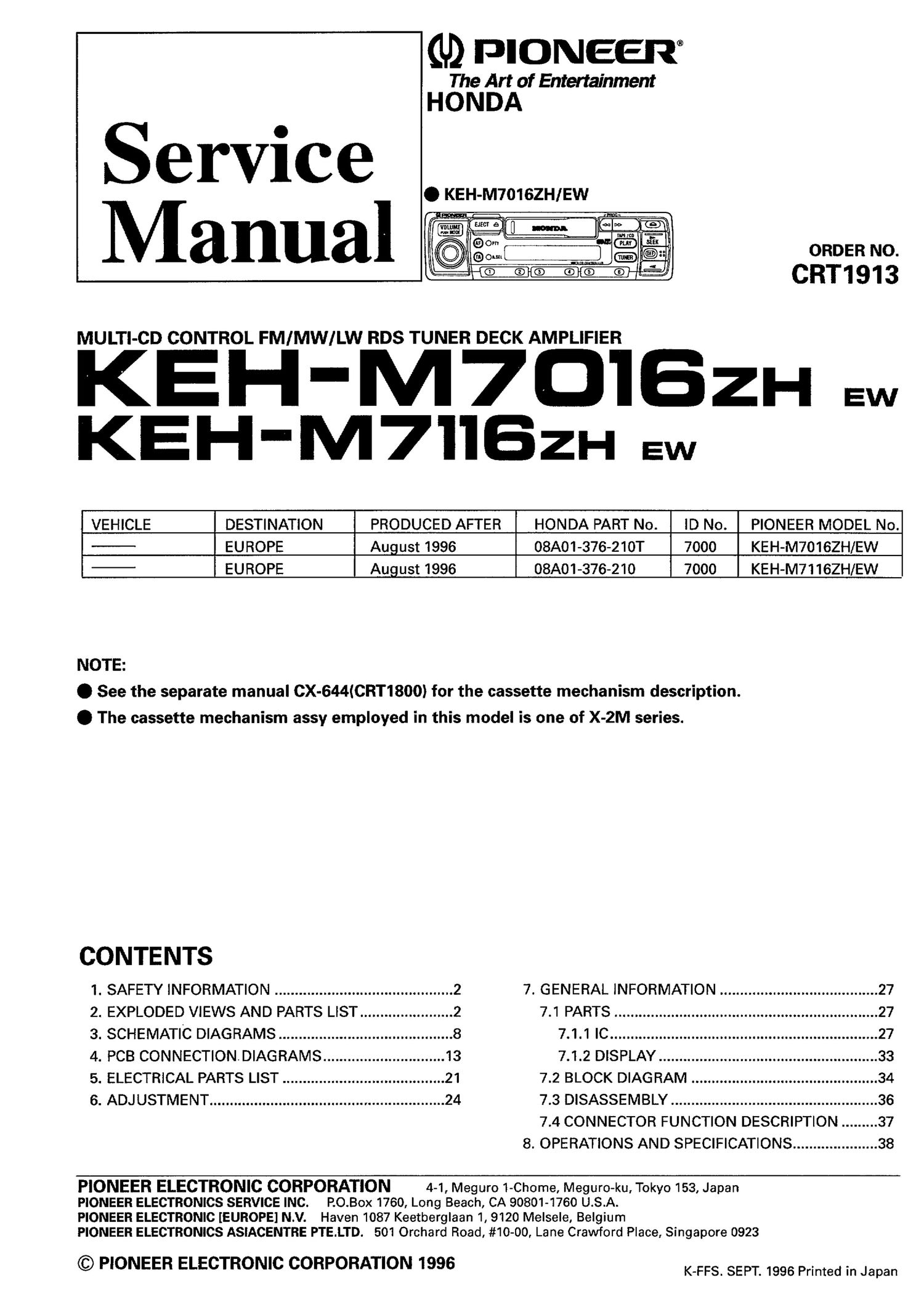 pioneer kehm 7016 service manual