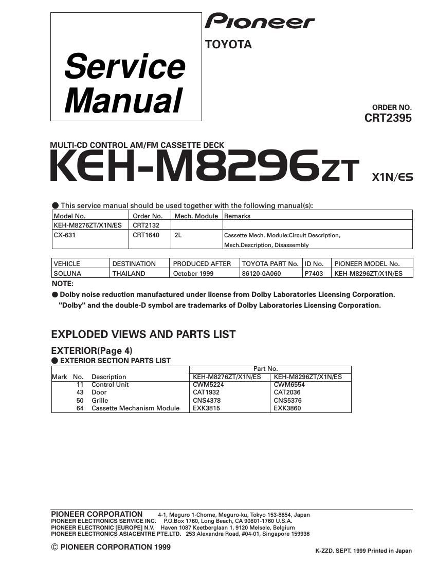 pioneer kehm 8296 service manual
