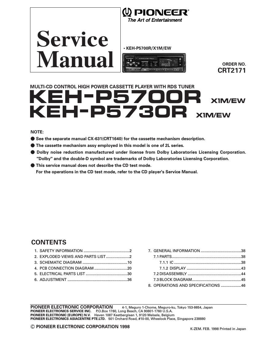 pioneer kehp 5700 r service manual