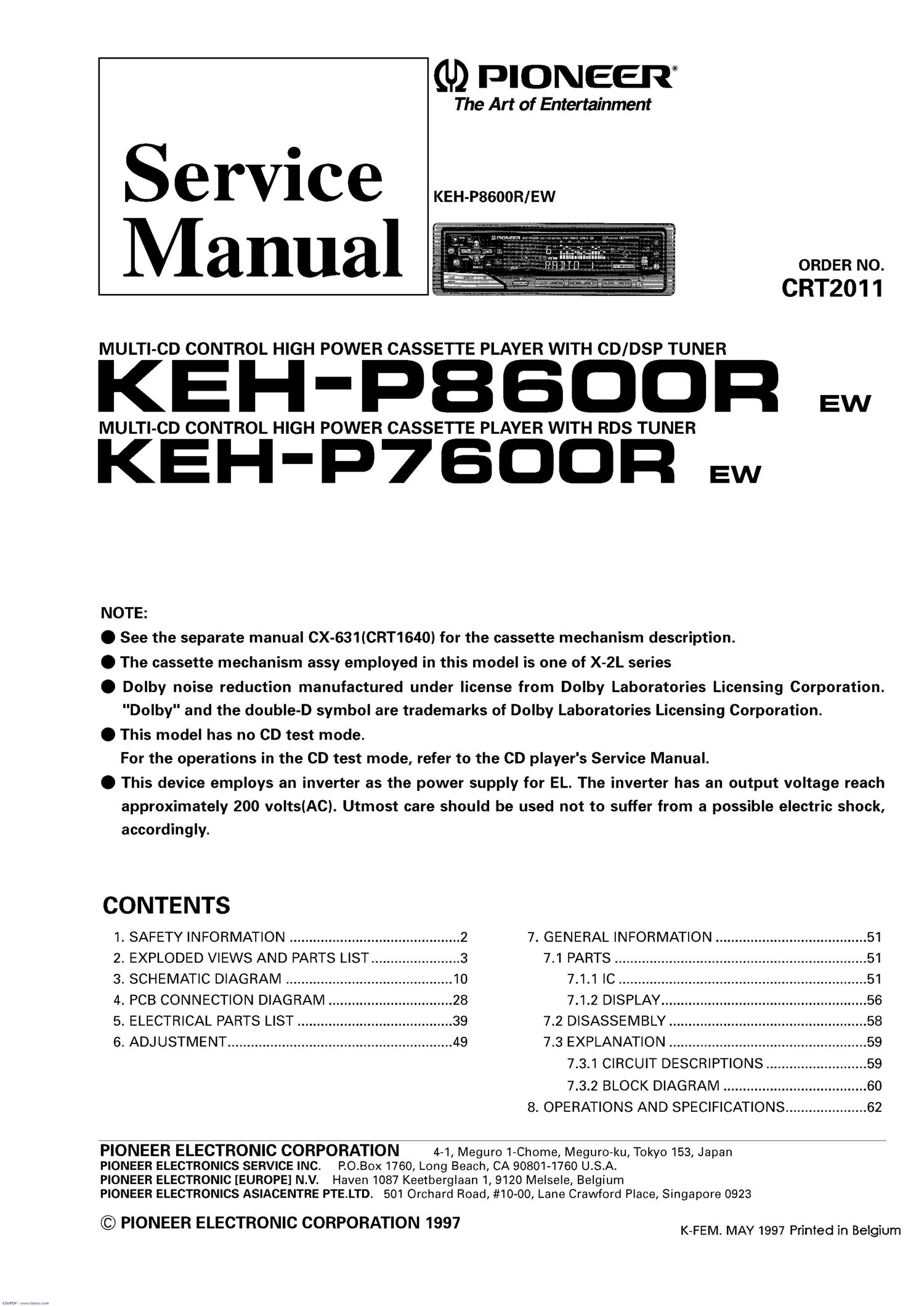 pioneer kehp 7600 r service manual