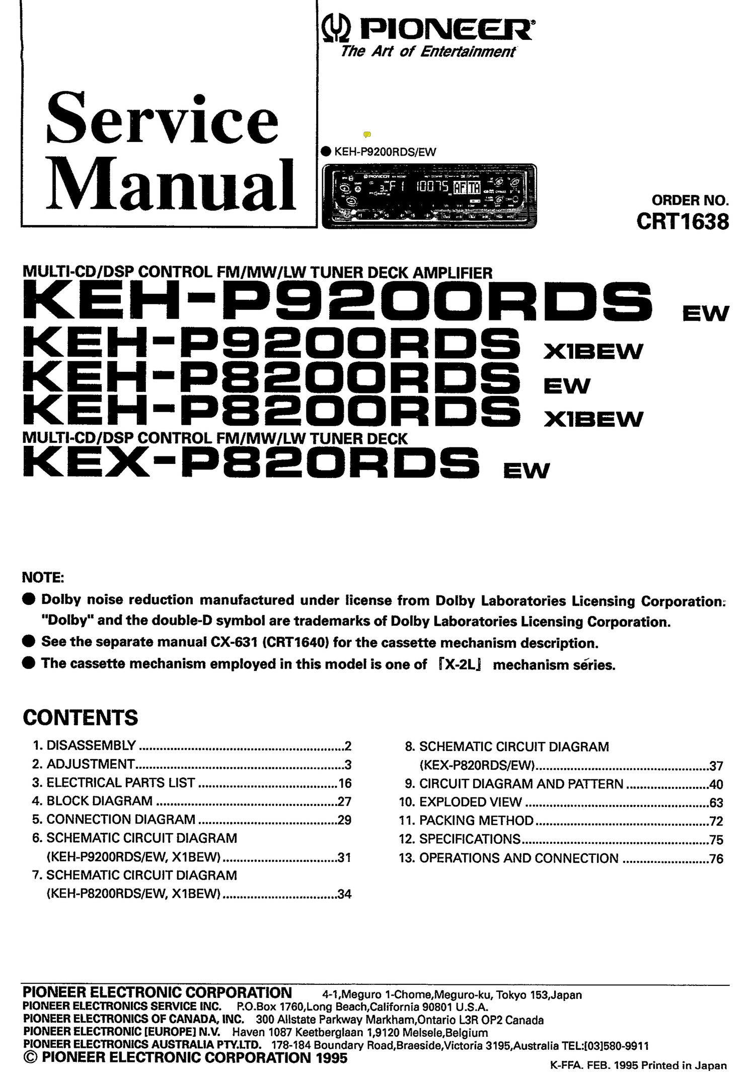 pioneer kehp 8200 rdsx 1 bew owners manual