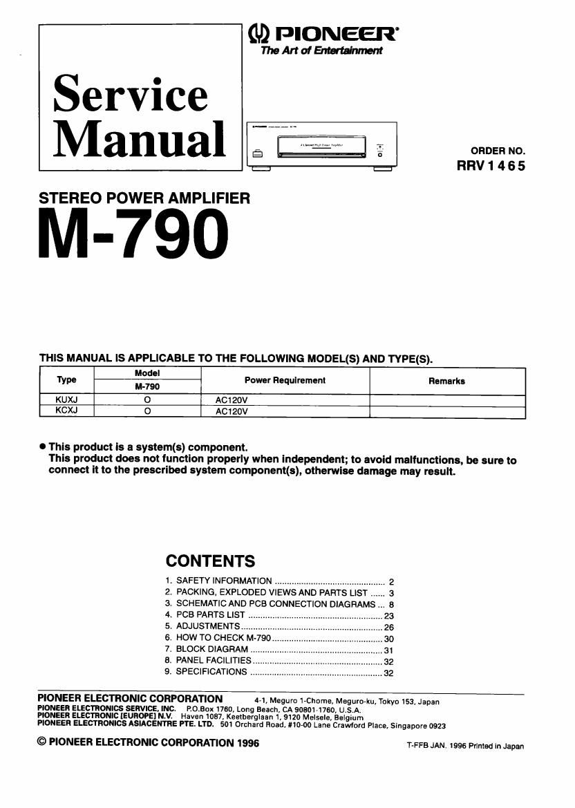 pioneer m 790 service manual