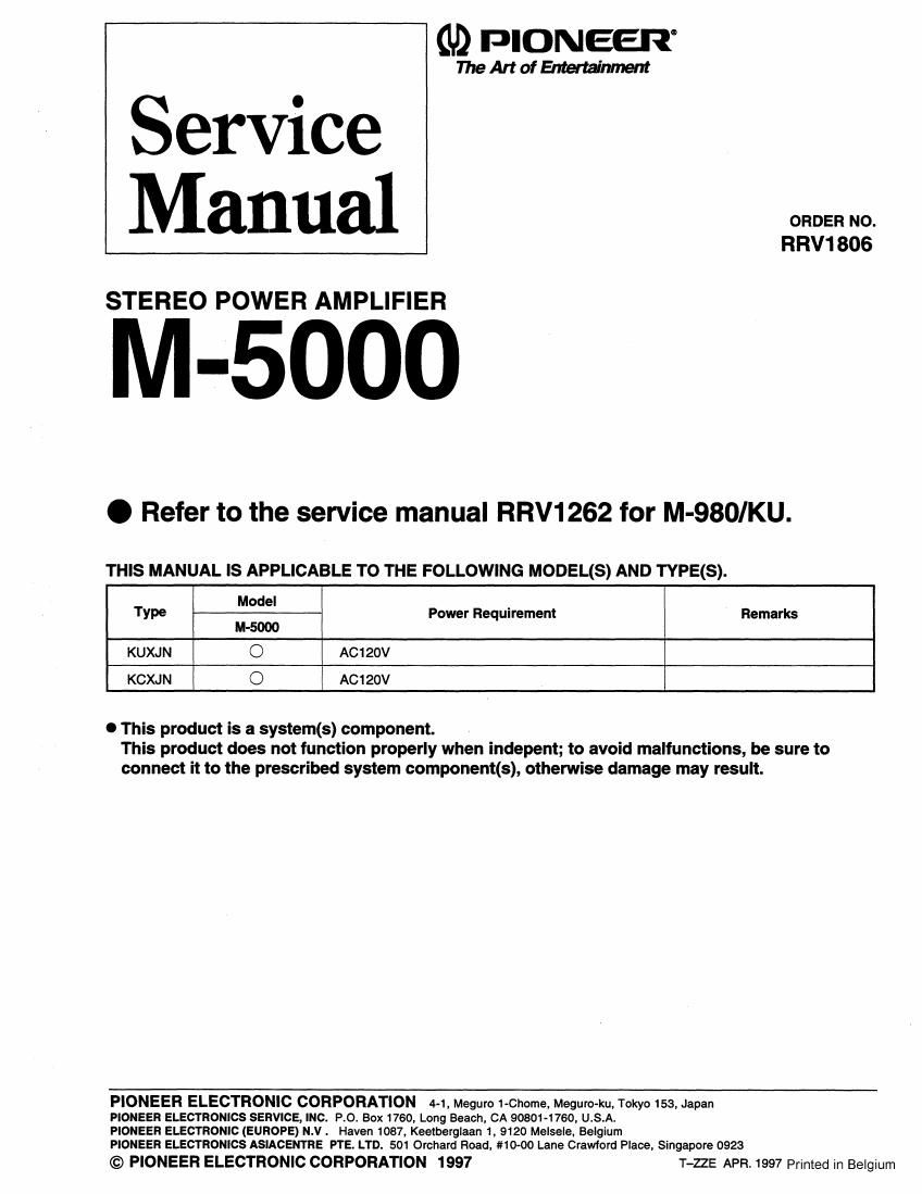 pioneer m 980 service manual