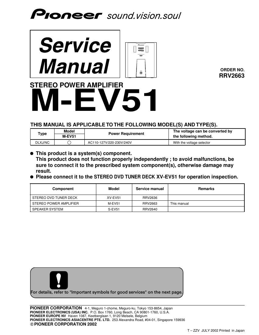 pioneer m ev51 service manual