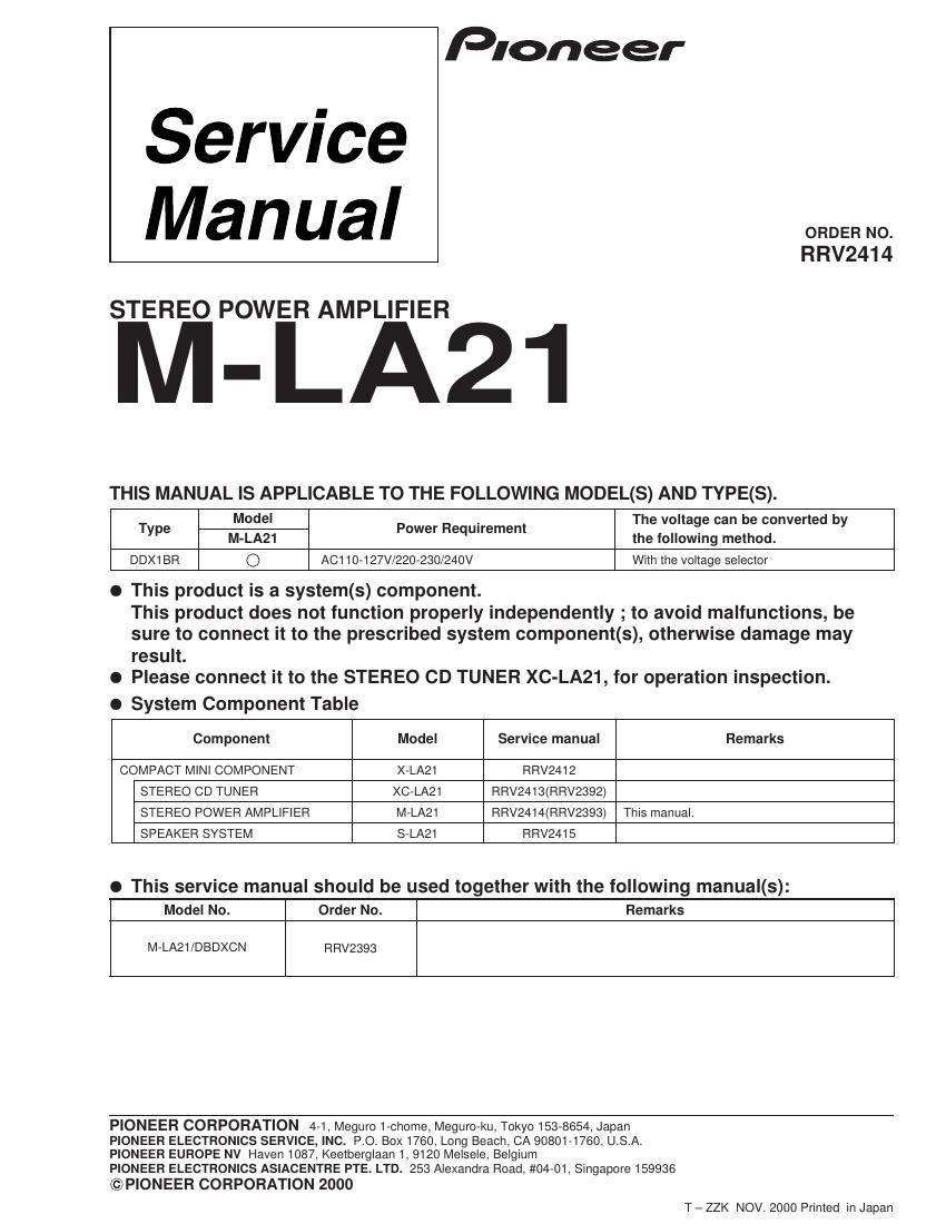 pioneer m la21 service manual