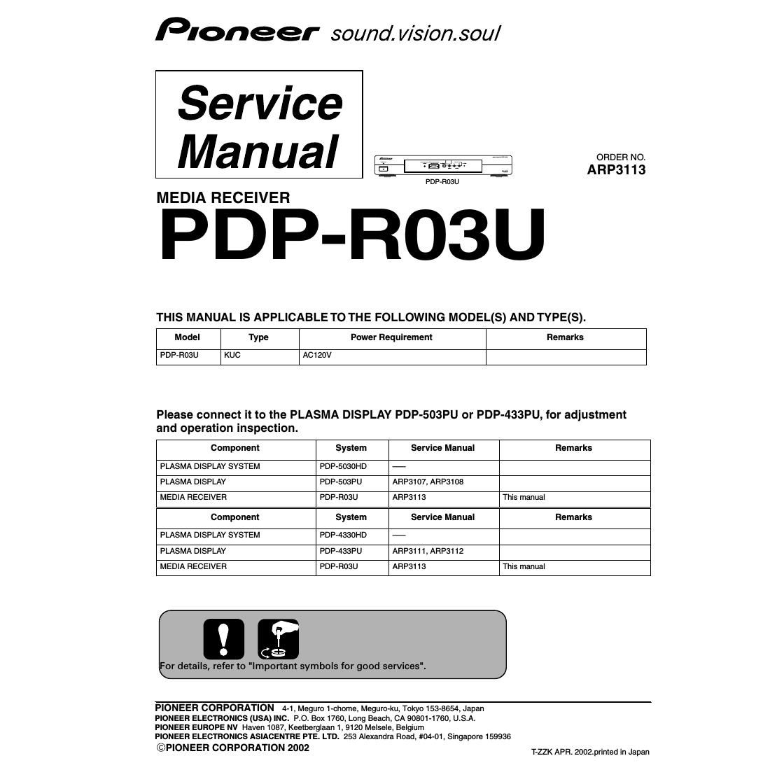 pioneer pdpr 03 u service manual