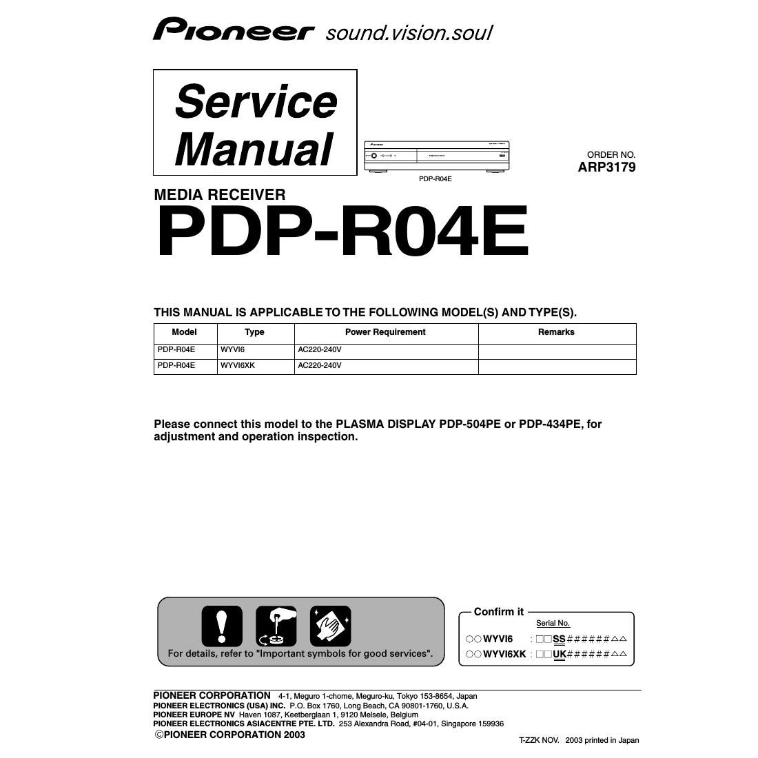 pioneer pdpr 04 e service manual