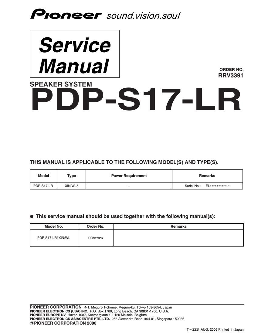 pioneer pdps 17 lr service manual
