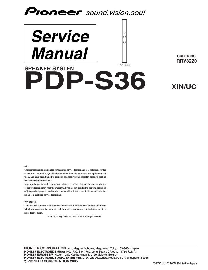 pioneer pdps 36 service manual