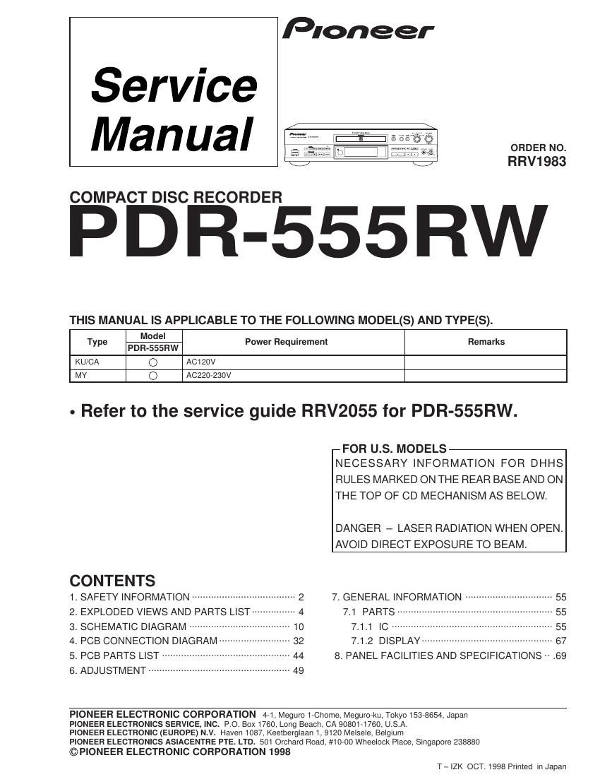 pioneer pdr 555 rw service manual