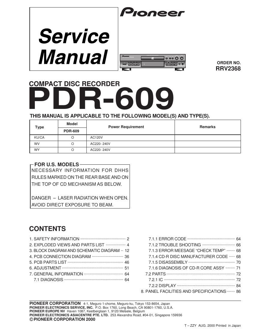pioneer pdr 609 service manual