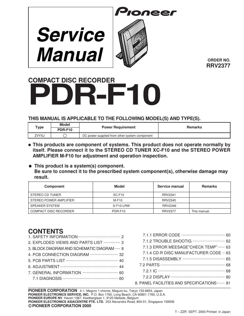 pioneer pdrf 10 service manual