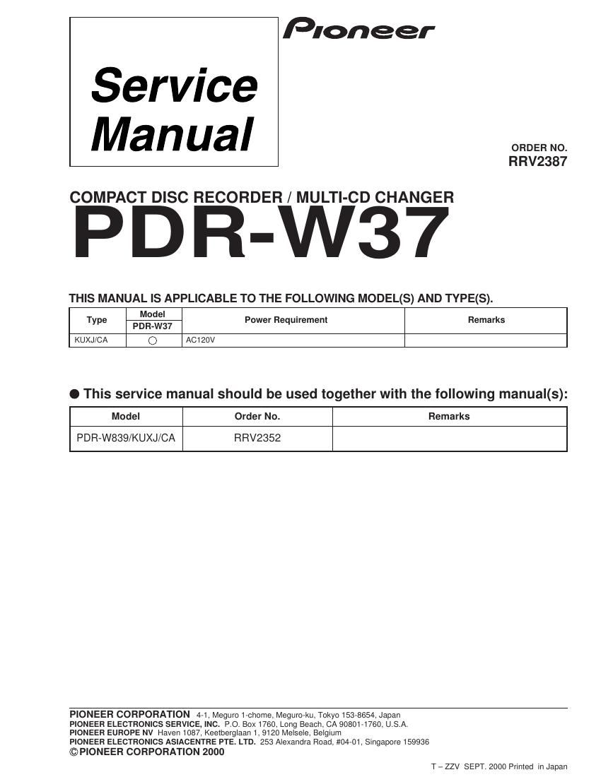 pioneer pdrw 37 service manual